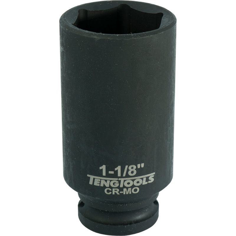 Teng 1/2in Dr. Deep Impact Socket 1-1/8in, durable chrome vanadium steel tool for heavy-duty automotive and machinery repairs.