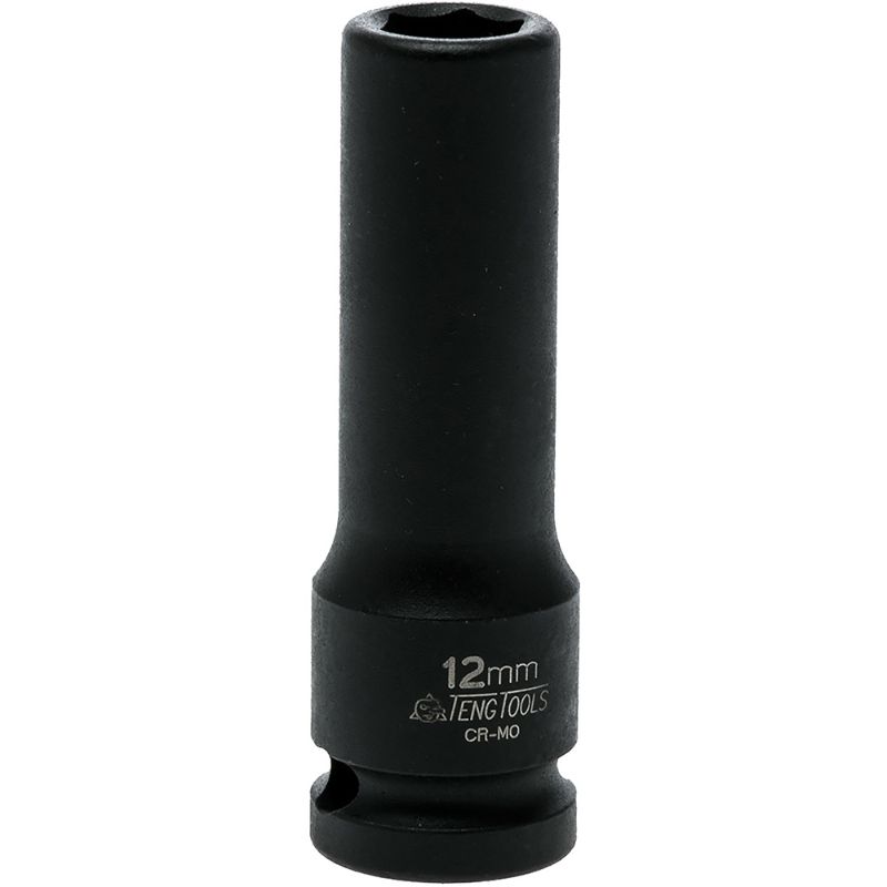 Teng 1/2in Dr. Deep Impact Socket 12mm DIN: durable chrome molybdenum socket for automotive use, designed for deep access to fasteners.