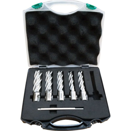 7-piece annular cutter set with 50mm depth, M2AL high-speed steel, designed for precision metal cutting and efficiency.