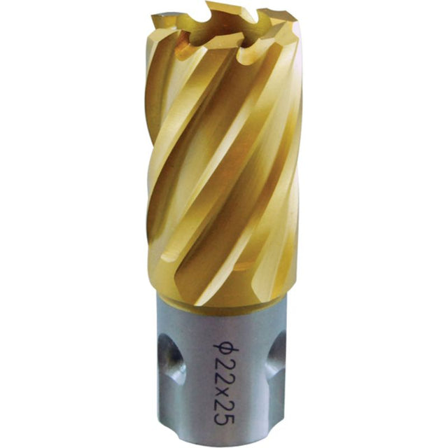 High-speed steel annular cutter with TiN coating, 40mm diameter, 25mm depth, ensures burr-free, efficient drilling.