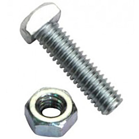 Heavy-duty Champion 5/16in x 1-1/4in square battery bolt and nut set, engineered for durability in automotive and DIY applications.