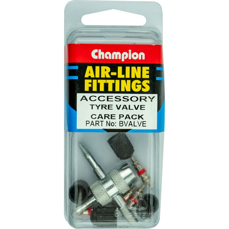 Champion Tyre Valve Care Pack with durable caps and a valve core tool for optimal tyre performance and safety.