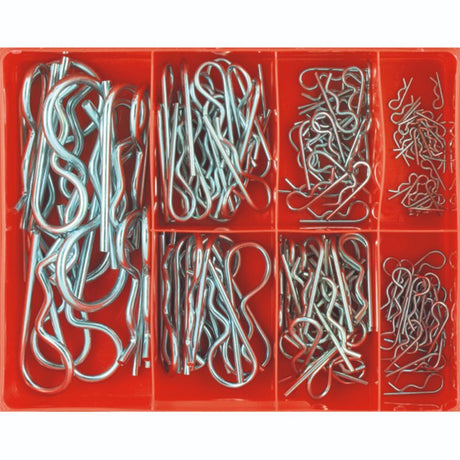 Zinc-plated 124pc R-Clip Assortment featuring 8 sizes for versatile fastening, ideal for professionals and DIY enthusiasts.