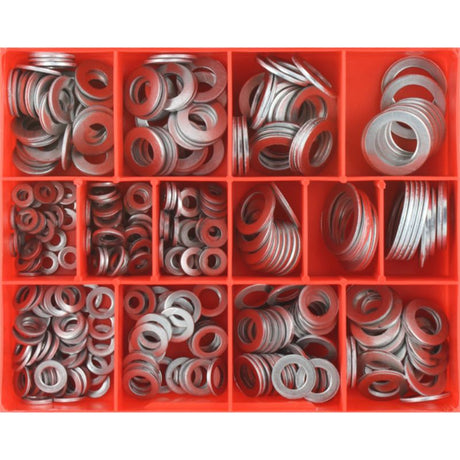 "Champion 315pc Aluminium Washer Assortment featuring 15 sizes, ideal for DIY and professional use with corrosion resistance."