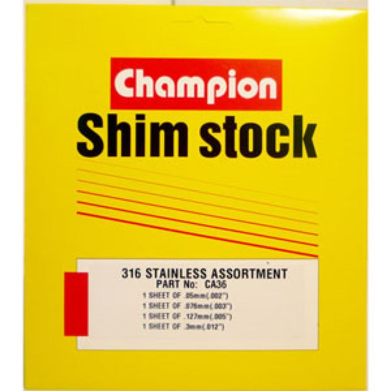 Stainless steel shim assortment kit with four sizes, each 150mm x 150mm, perfect for precise shimming applications.