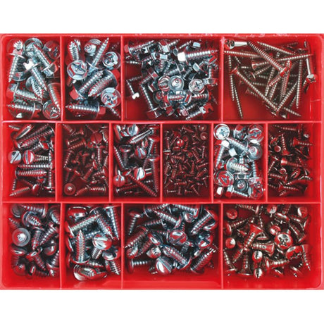 A comprehensive 430pc self-tapping screw assortment in various sizes and types, ideal for DIY and professional projects.