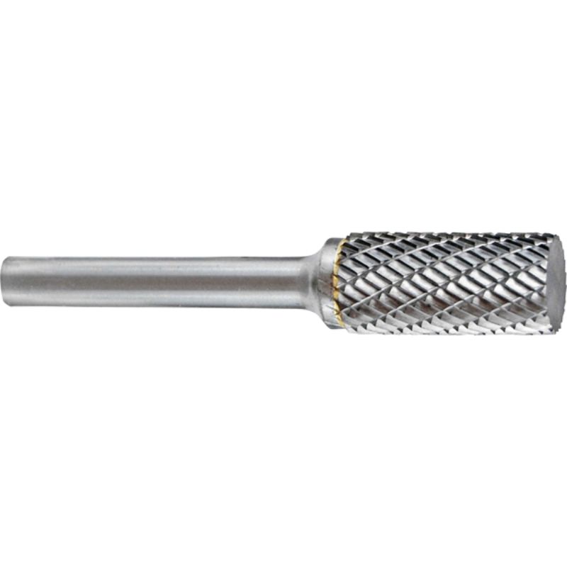 Carbide burr with 3/8" head, 3/4" flute length, designed for efficient material removal in metal, wood, and plastic.