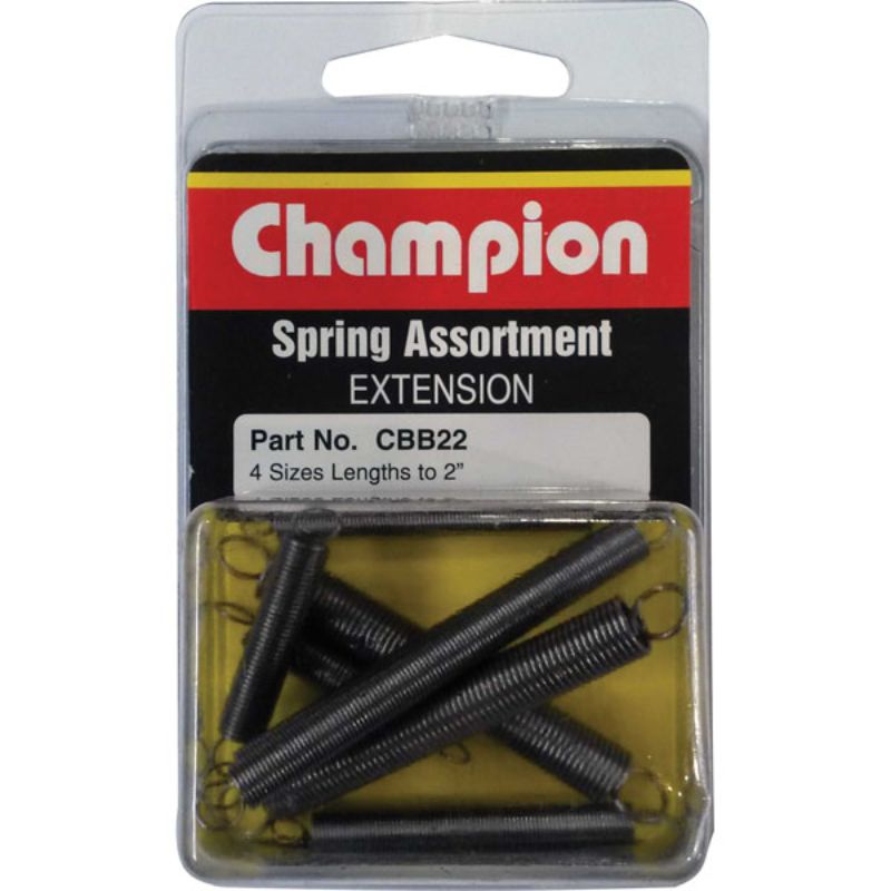 Set of 8 extension springs in 4 sizes, perfect for DIY projects, offering durability and tensile strength up to 2 inches.