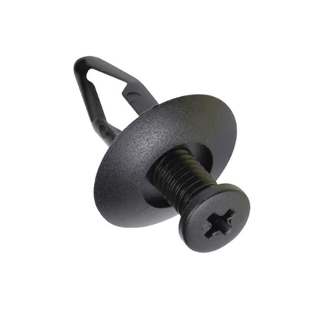 Black Champion Scrivet Clips, 20mm head and length, 8mm hole size, 50-pack for easy snap-in installation.