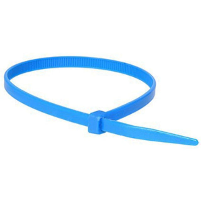 Blue nylon cable ties, 200 x 4.8mm, strong at 22.7kg, 100 pack, ideal for securing cables and organizing spaces.