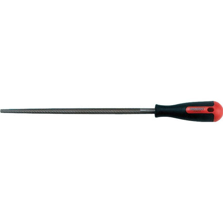 Teng 10-inch round file with bi-material handle, designed for hand use, featuring a 2nd cut on both edges.