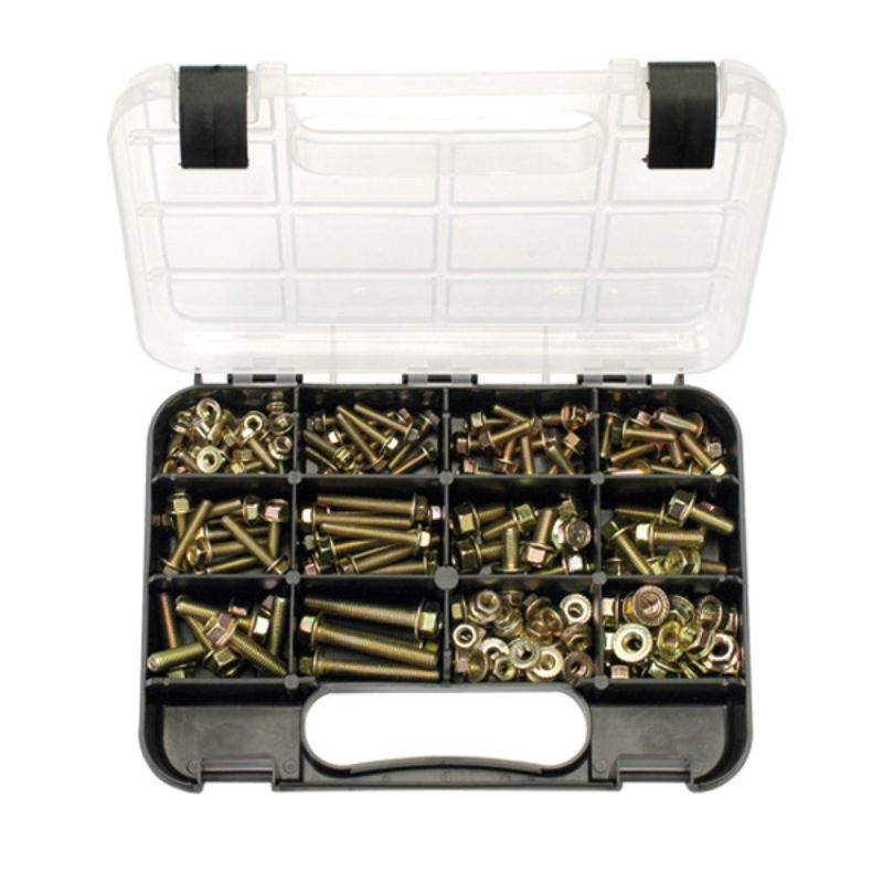 178-piece Champion GJ Grab Kit of metric flange bolts and nuts, featuring 10 sizes, Grade 8.8 steel, and zinc passivated finish.