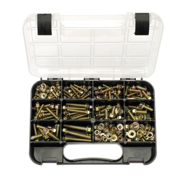 178-piece Champion GJ Grab Kit of metric flange bolts and nuts, featuring 10 sizes, Grade 8.8 steel, and zinc passivated finish.