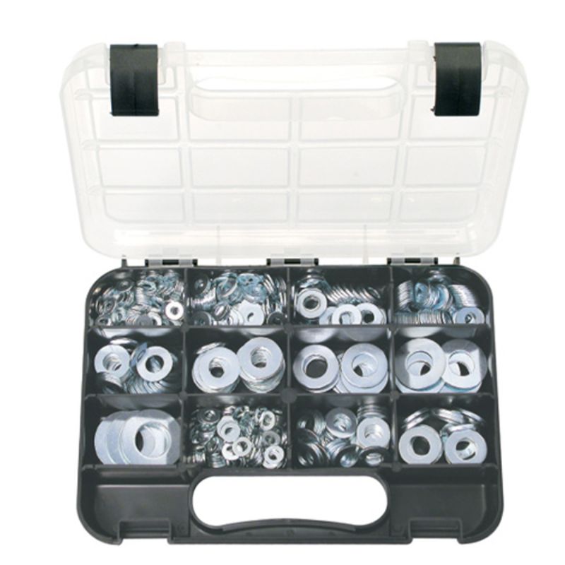 740pc Champion GJ Grab Kit with Metric & Imperial flat washers, durable zinc plated steel for versatile fastening needs.