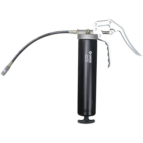 Groz HD Pistol Grip Grease Gun with 5000 PSI, durable design, ergonomic grip, and flexible hose for efficient lubrication.