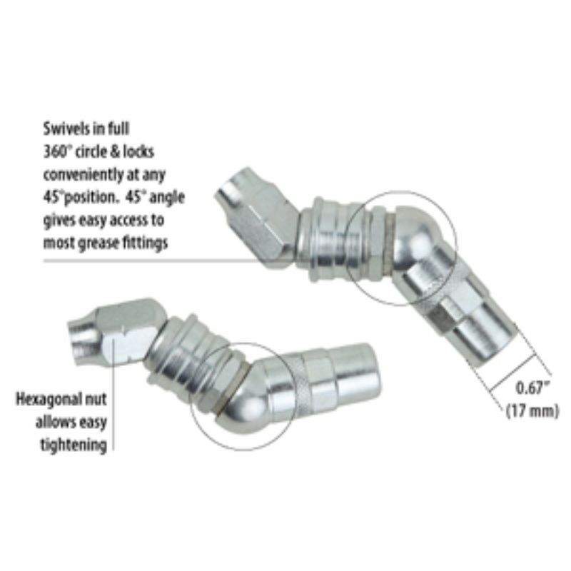 Groz 17.0mm hydraulic coupler, 3-jaw design with 360-degree swivel for high-pressure lubrication up to 7000 PSI.