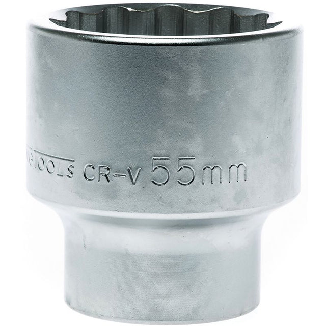 Teng 1in Drive Socket 55mm 12Point for heavy-duty jobs, crafted from durable chrome vanadium steel for superior grip.