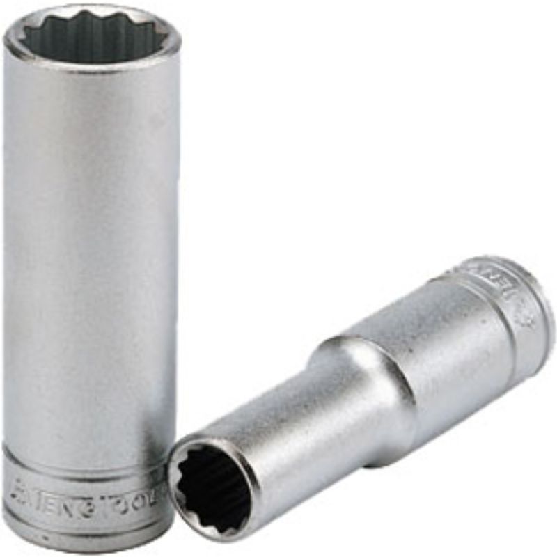 Teng 1/2in Drive Deep Socket 21mm: durable chrome vanadium steel, 12-point design, 79mm length, satin finish for grip.