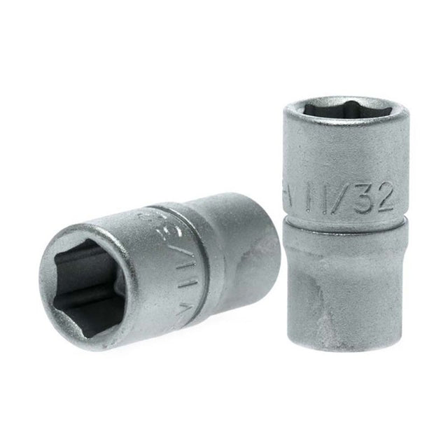 Teng 1/4in drive socket 11/32in, crafted from chrome vanadium steel for durability and precision in automotive and household tasks.