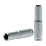 Teng 1/4in Dr. Deep Socket 9/32in crafted from chrome vanadium steel, designed for deep fasteners and tight spaces.