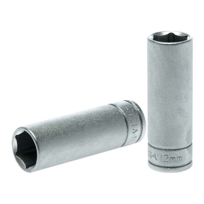 Teng 1/4in Dr. Deep Socket 12mm, made of chrome vanadium steel, designed for optimal torque and easy access in tight spaces.