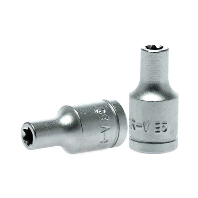 Teng 1/4in Dr. Bit Socket TX-E5, chrome vanadium steel, 5-point star design for secure Torx screw engagement.