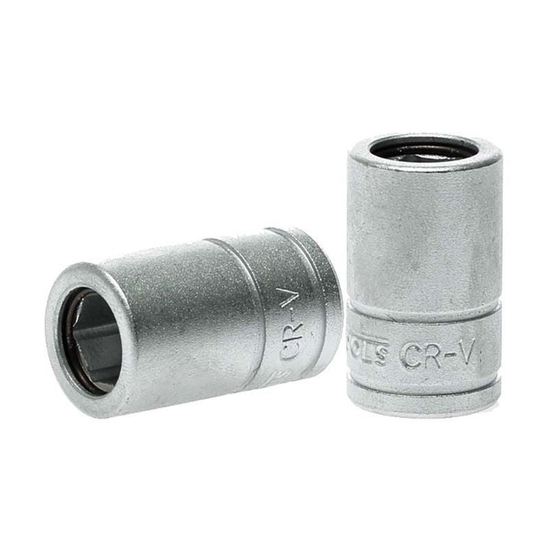 Teng 3/8in coupler adaptor for 10mm hex bits, chrome vanadium steel, 6-point grip, satin finish, 28mm long for tight spaces.