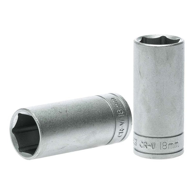 Premium Teng 3/8in Dr. Deep Socket 18mm for mechanics, ideal for tight spaces and precision automotive repairs.