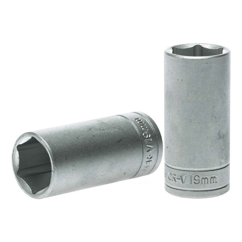 Teng 3/8in Drive Deep Socket 19mm tool, made of chrome vanadium steel for durability, ideal for tight-access automotive repairs.