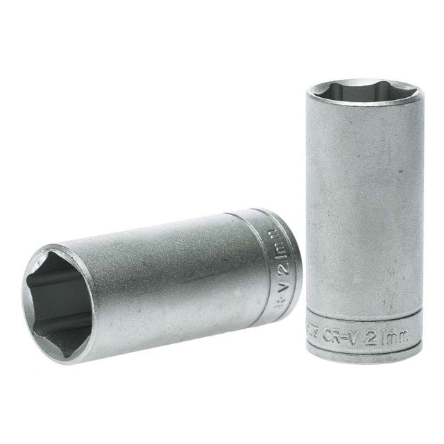 Teng 3/8in Drive Deep Socket 21mm, chrome vanadium steel, ideal for tight spaces and automotive repairs, easy to grip and clean.