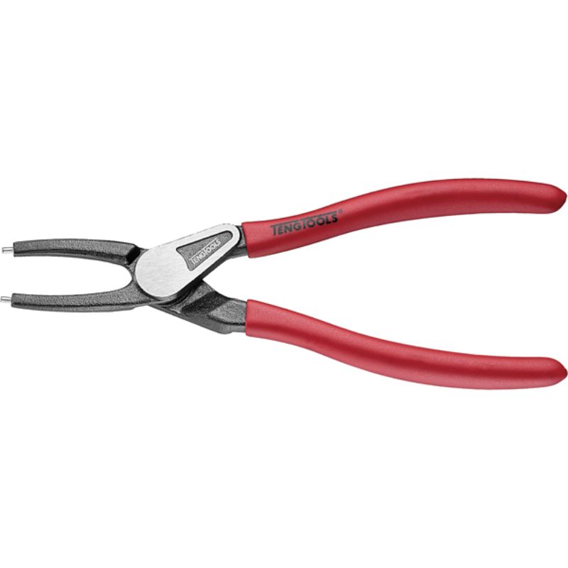 7-inch straight/inner snap-ring plier with vinyl grip, insert bearing steel points, and invisible return spring design.