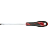 Flat screwdriver with ergonomic bi-material handle, 1.2x6.5mm tip, and hole for fall protection wire.