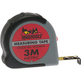 Teng 3m Measuring Tape with ABS case, tape lock, belt clip, and metric graduations for precise measurements.