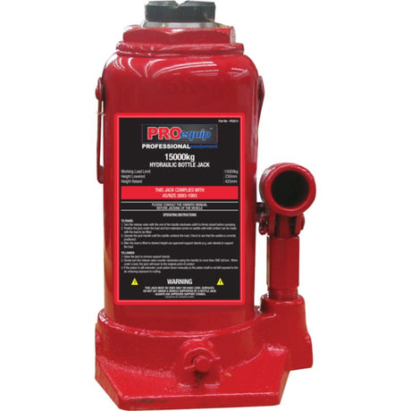 ProEquip 15000kg Standard Bottle Jack designed for heavy-duty lifting, adjustable height, and stable base for safe operation.