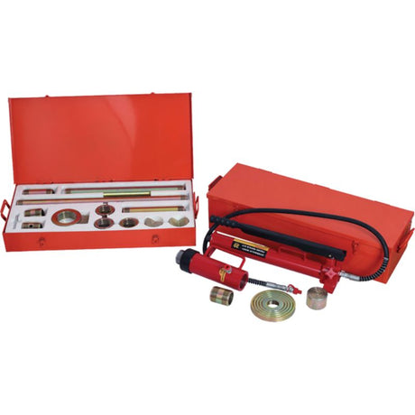 ProEquip 17pc Industrial Porta Power Kit: heavy-duty hydraulic tools for lifting, pulling, and clamping in a durable storage case.