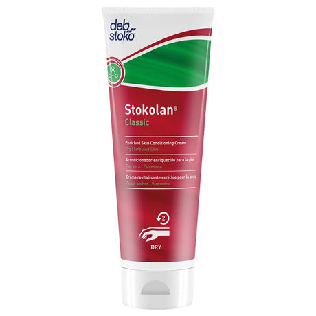 Stokolan Classic Cream 100ml tube, enriched moisturizer for dry skin, ideal for industrial and healthcare environments.