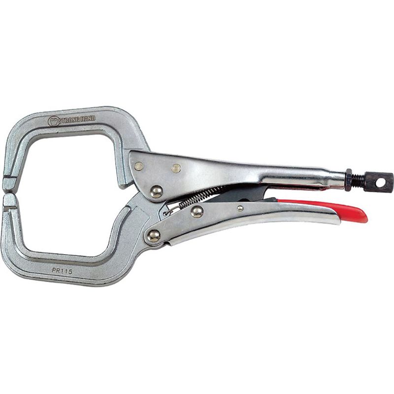 Stronghand Locking C-Clamp with 280mm swivel pad, heat-treated steel, ideal for secure clamping on various surfaces.