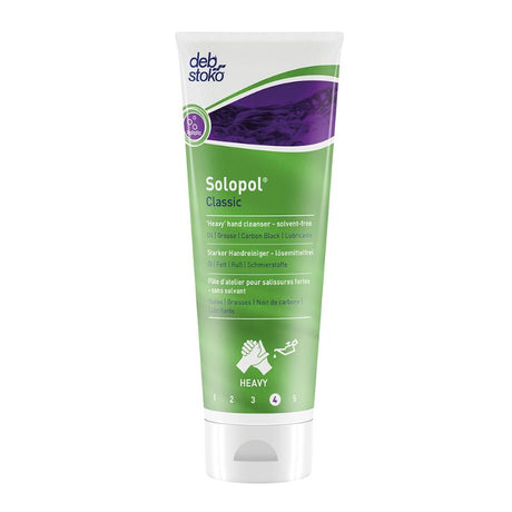 Solopol Classic 250ml Tube: Heavy-duty, eco-friendly hand cleansing paste with Aloe Vera for gentle, effective clean.