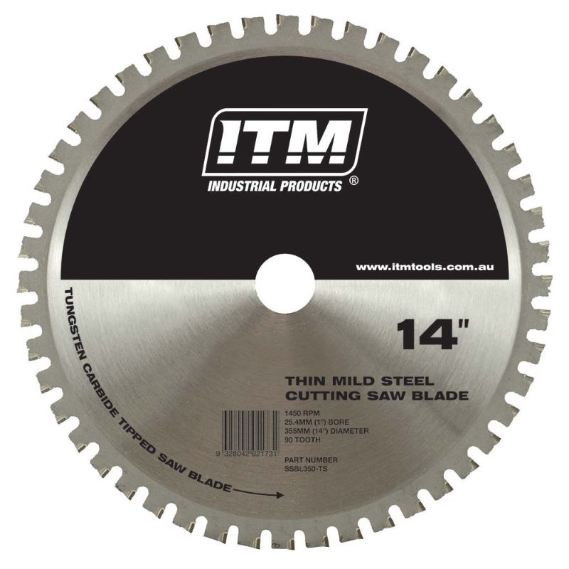 ITM 350mm TCT thin steel cutting blade with 90 teeth, designed for precision cutting and maximum durability, ideal for metal work.