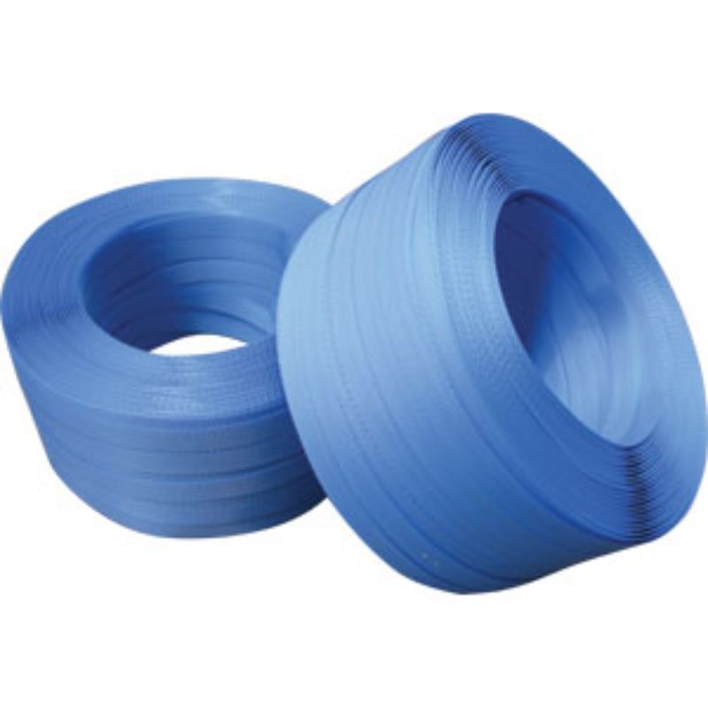 Blue polypropylene strapping tape, 19mm x 300m, high breaking strain 160kg, ideal for secure parcel and package shipping.