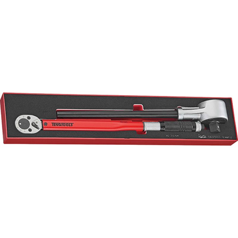 Teng 2pc 1/2in drive torque multiplier and wrench set in color-coded tray, features torque range 40-200Nm, ideal for mechanics.