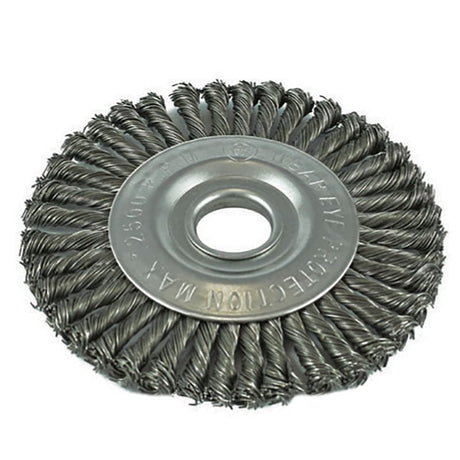 ITM Twist Knot Pipeline Wheel Brush Steel 125mm with durable steel wire, ideal for cleaning pipes and tough surfaces.