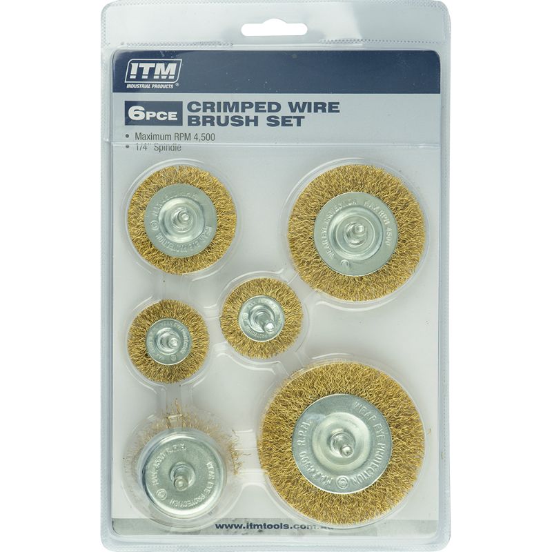 ITM 6 Piece Crimp Wire Wheel Brush Kit