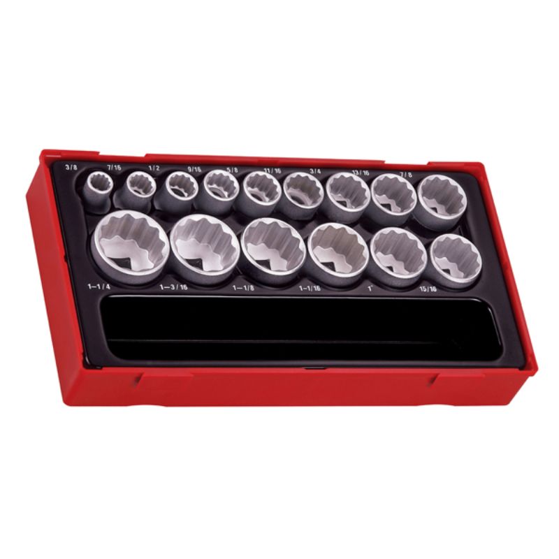 Teng 15pc 1/2in Dr. AF Socket Set in TC tray, featuring 12-point sockets, ideal for mechanical and DIY tasks.