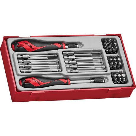 Teng 38pc MD Bits & Drivers Set with quick chuck screwdriver in organized TC tray for efficient DIY and professional use.