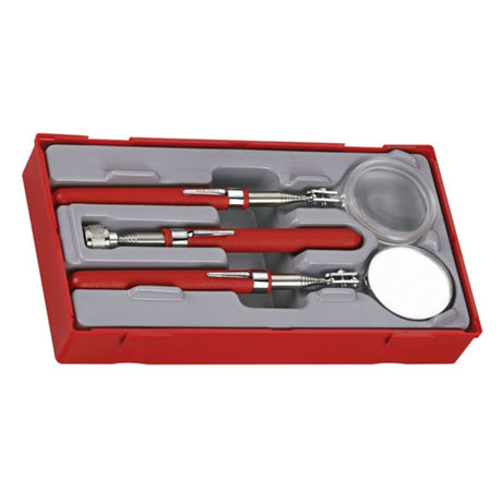 Teng 3pc inspection set with magnifier, mirror, and magnet for detailed examination in hard-to-reach areas.