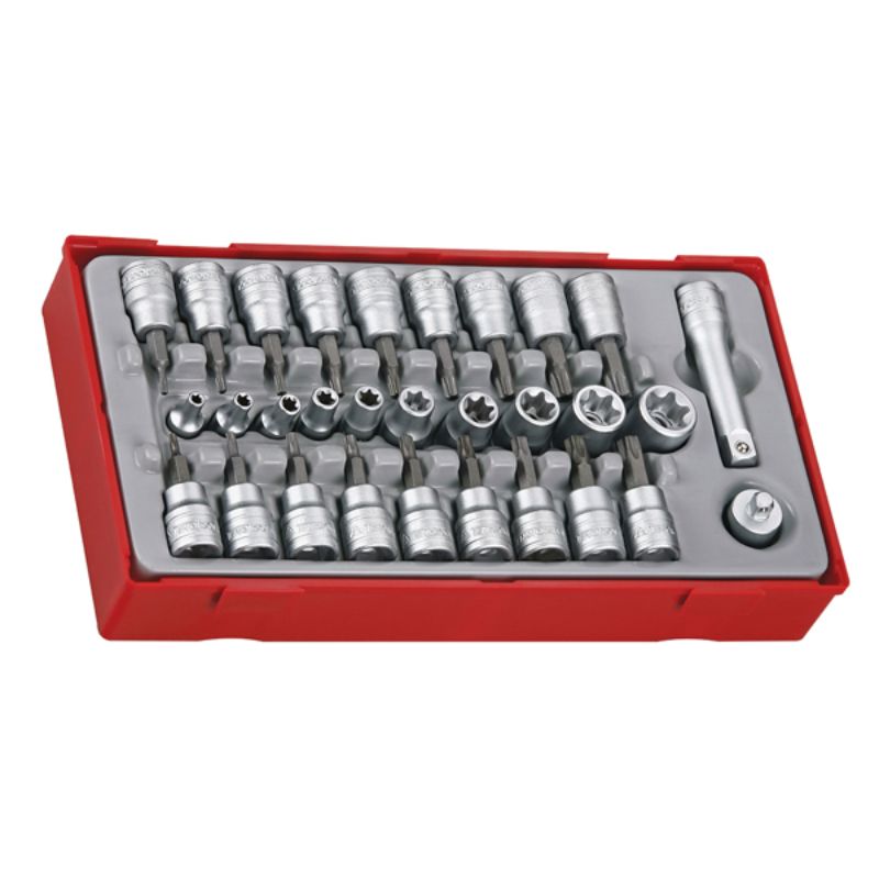 Teng 30pc 1/4&amp;3/8in Dr. TX,TPX &amp; TX-E Bit Skt Set - TC-Tray