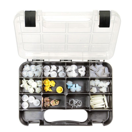 Champion GJ Grab Kit 63pc includes 12 types of durable trim clips for auto repairs, suitable for various vehicles.