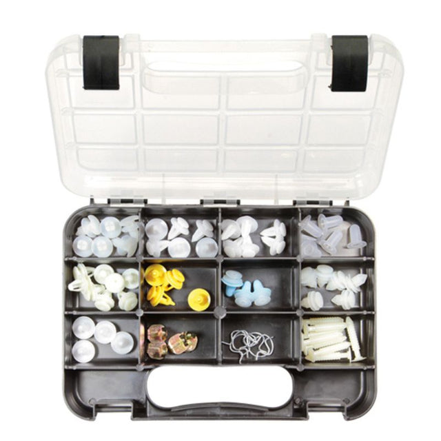 Champion GJ Grab Kit 63pc includes 12 types of durable trim clips for auto repairs, suitable for various vehicles.