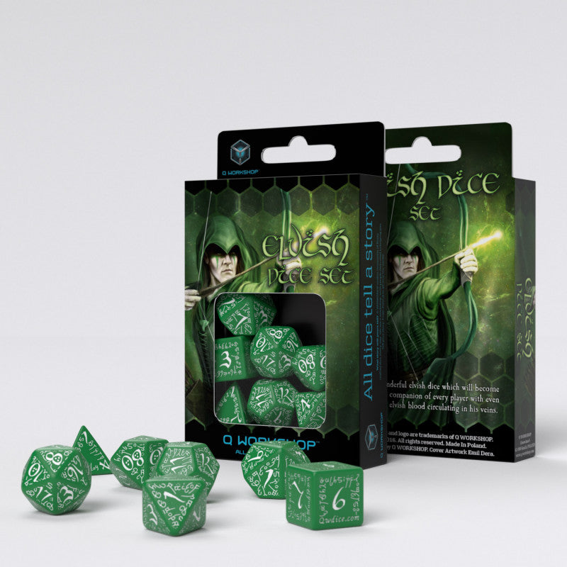 Q Workshop - Elvish Green & White Dice Set 7